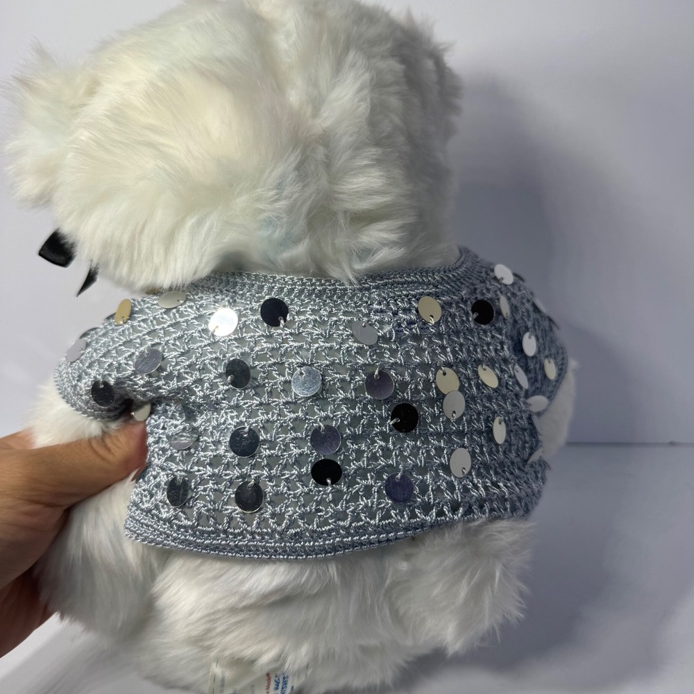 Build-A-Bear Workshop VTG Shaggy Frosted‎ White Blue Teddy Bear w/ Sequin Outfit - Picture 3 of 6